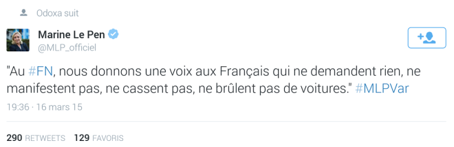 Marine le Pen Var Casseurs voitures brulées