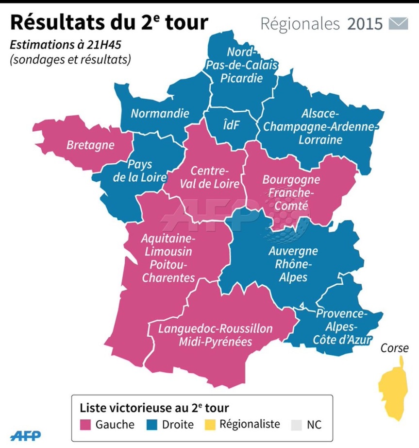 Régionales 2015 résultats, régions 